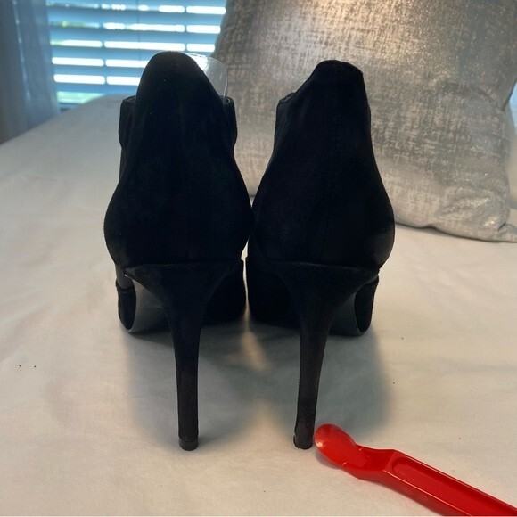 Guess Black Zipper Unique Sheer Net Suede Peep Toe Stiletto Heel Boot Shoe SZ9.5 - Picture 13 of 16
